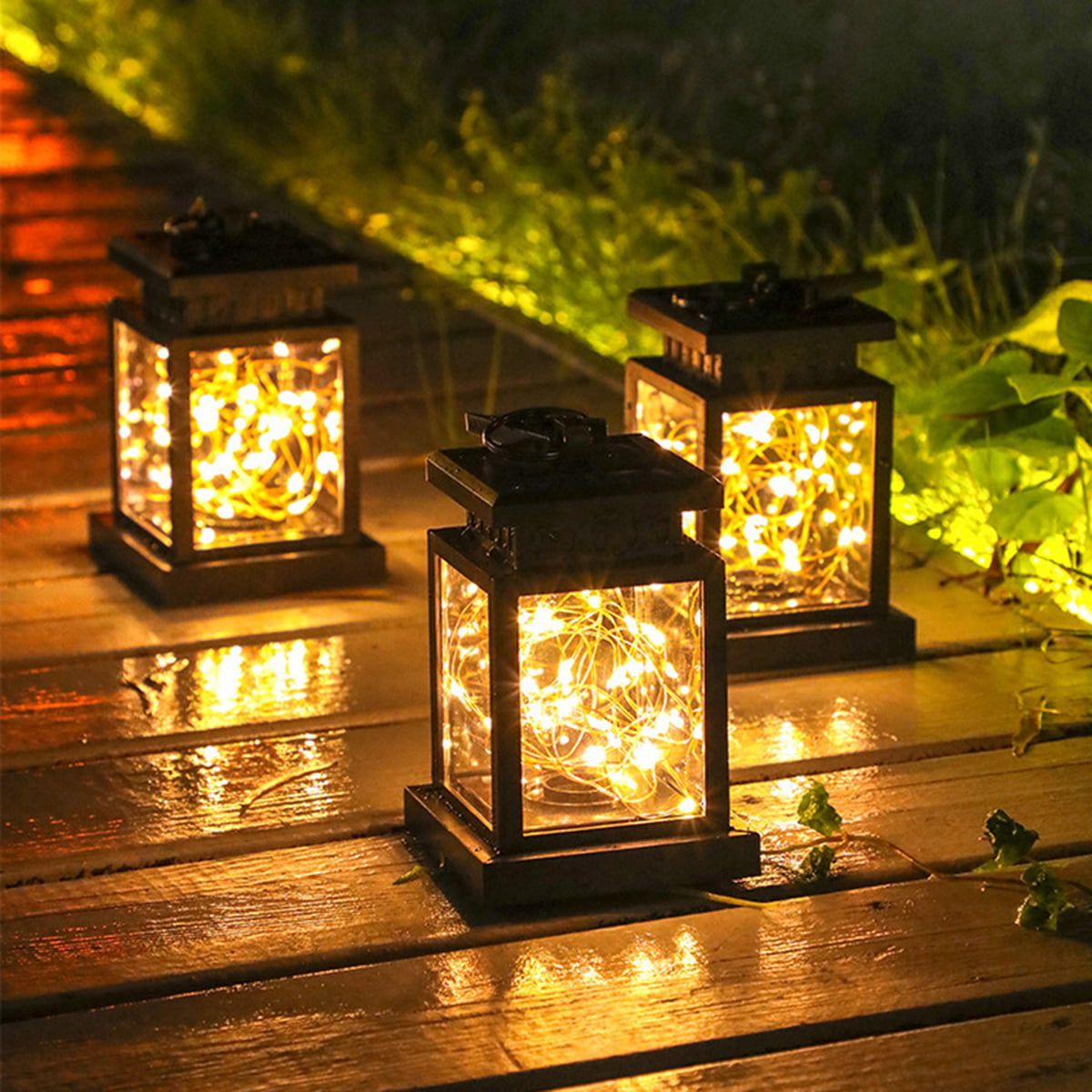 Solar Powered Lamp LED Umbrella Lantern Waterproof Outdoor Hanging Light Garden 