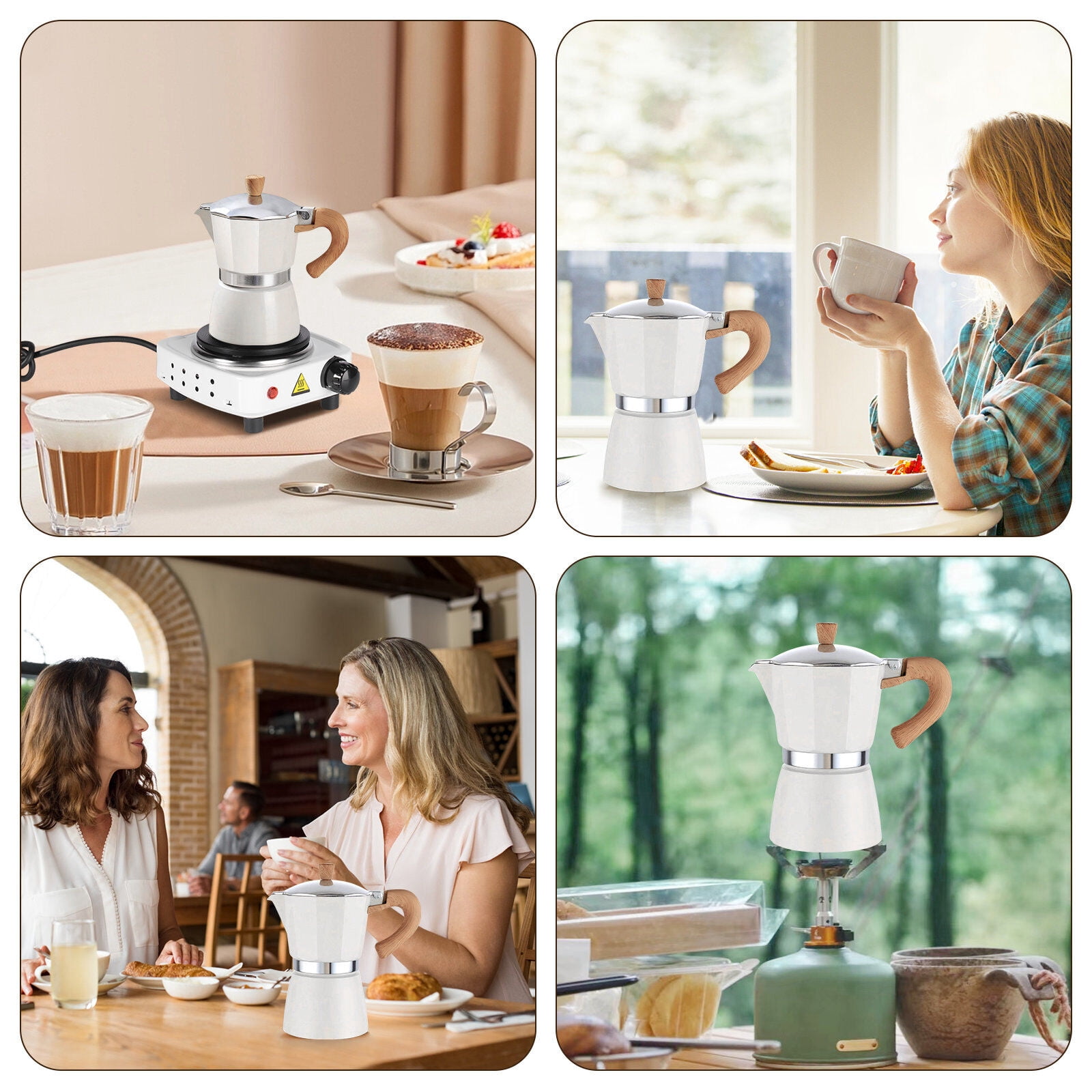 CJC Moka Pot Kit Italian Coffee Maker 3 cup/5 OZ Coffee Pot Stovetop Espresso Maker Manual Cuban Coffee Percolator for Cappuccino or Latte