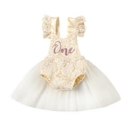 Baby Girl 1st Birthday Outfits Lace Ruffle Romper Tulle Tutu Princess Dress