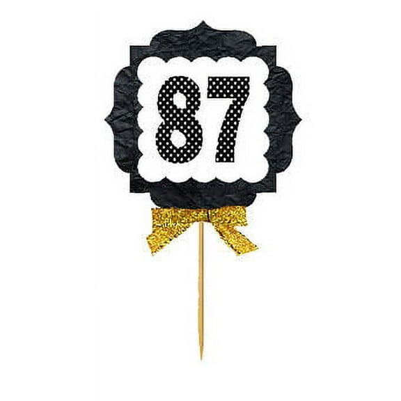 87th Birthday / Anniversary Gold Ribbon Hand Crafted Novelty Cupcake Decoration Toppers / Picks -12ct
