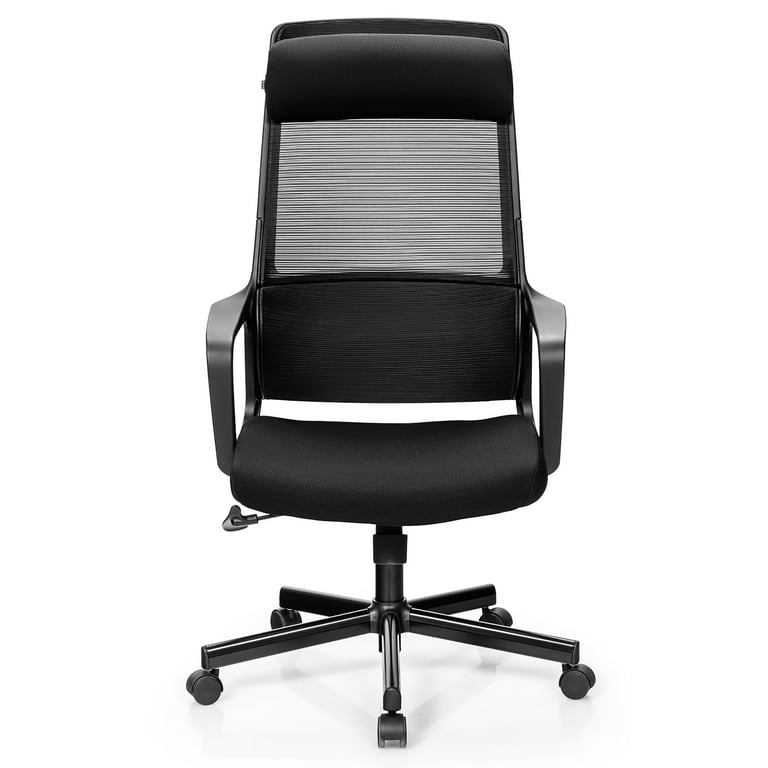 Adjustable Mesh Office Chair with Heating Support Headrest - Black