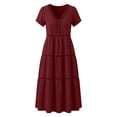 thumbnail image 7 of YuXingFu Midi Dresses for Women Mid-Length Plus Size Womens Dress Short Sleeve Solid Color Casual Summer Red #1 XXL, 7 of 7