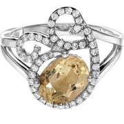 Platinum-Plated Sterling Silver Floral Lace-Cut Citrine Pave CZ Ring