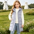 thumbnail image 6 of Kids Girls Long Quilted Puffer Vest Sleeveless Hooded Button Down Padded Coats Jacket Outerwear with Pockets, 6 of 9