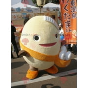 Giant egg REDBROKOLY mascot with a pouch filled with eggs