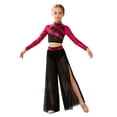 thumbnail image 4 of Doomiva Kids Girls Lyrical Dance Outfit  2 Piece Contemporary Dancewear Sparkly Crop Tops with Mesh Wide Leg Pants Hot Pink 10, 4 of 7