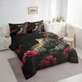 thumbnail image 4 of Manfei Leopard Cheetah Lover 7 Pieces Bedding Comforter Set, Romantic Pink Floral Full Bedding Set, Jungle Wildlife Animal Reversible Fitted Sheet Flat Sheet, Breathable Home Decor, 4 of 8