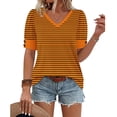 thumbnail image 5 of Vmvidoty Women Blouses Dressy Casual Summer Short Sleeve Shirts V Neck Striped Tunic Tops Orange XL, 5 of 5