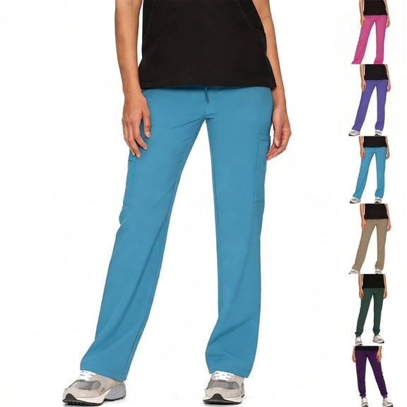 Women’s Scrub Pants Soft Stretch Cargo with Pockets Loose Fit Consider Sizing Down Blue M