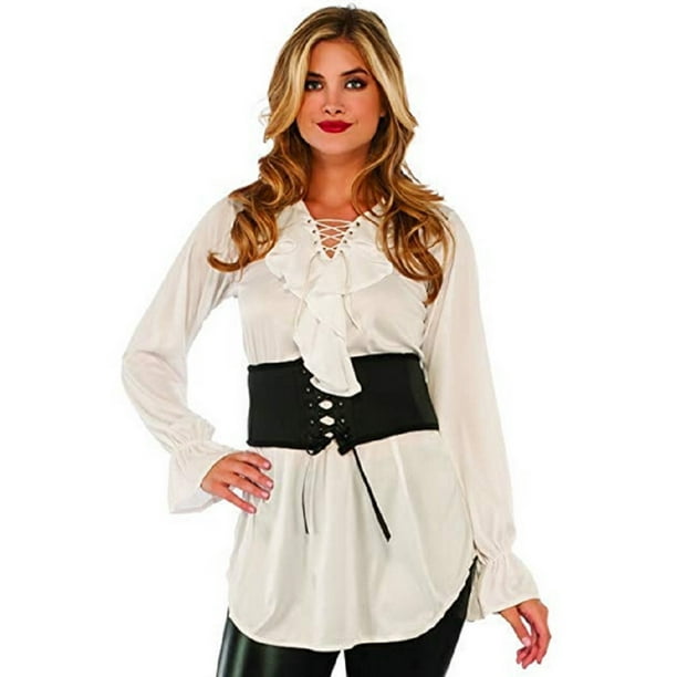 White Pirate Blouse Renaissance Top Shirt Gypsy Peasant Women's