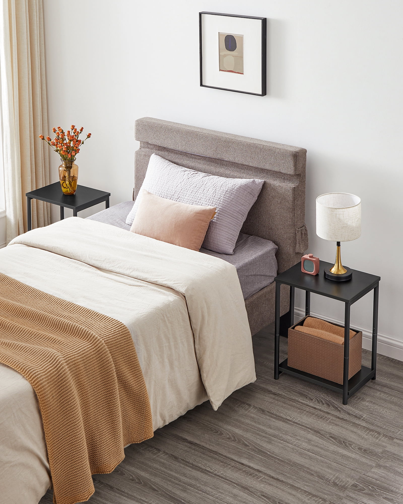 Side Tables Set of 2 Small End Table Nightstand for Living Room Bedroom Rectangle Black