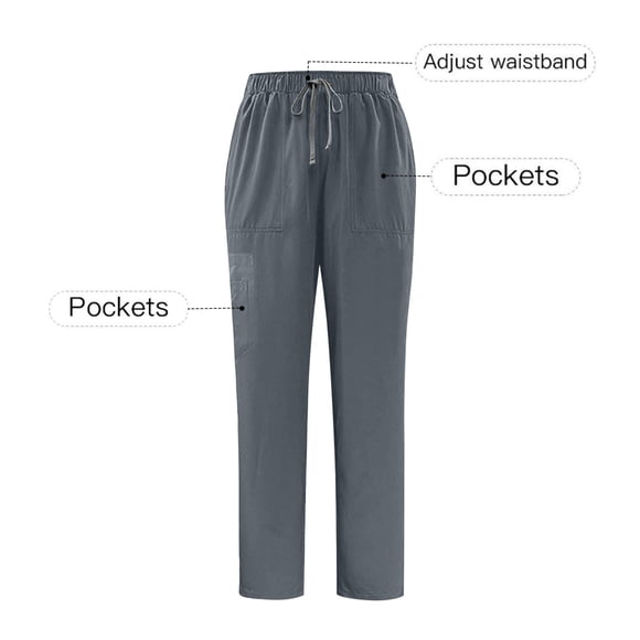 Ohufall Men's Scrub Pants Elastic Waist Pants for Men Multiple Pockets Drawstring Joggers Pants Stretch Nurse Scrubs Bottoms