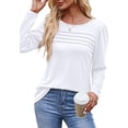 thumbnail image 3 of Long Sleeve Shirts for Women Pleated Casual Business Blouses Trendy Fashion Tunic Basic Tops Loose Trendy Fall Crew Neck T-Shirts, 3 of 6