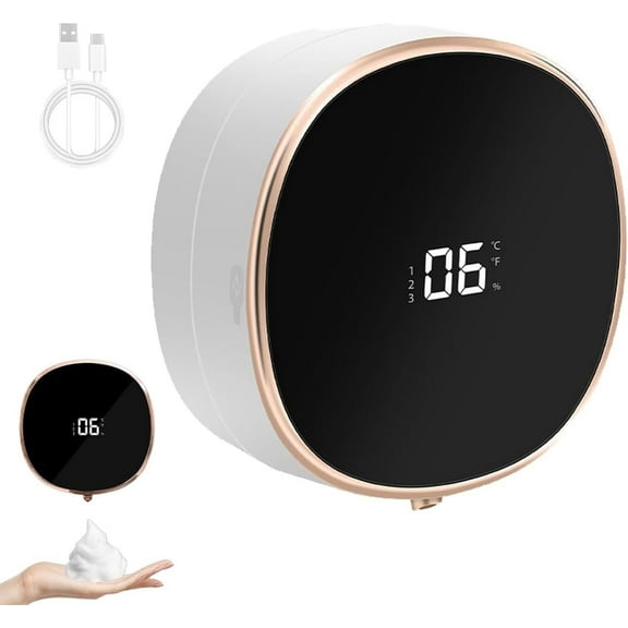 Soap Dispenser, Wall-Mounted Rechargeable Smart Sensor Soap Dispenser, Temperature Display Liquid Dispensers, Automatic Foam Hand Sanitizer Machine, Hand-Free, Touchless