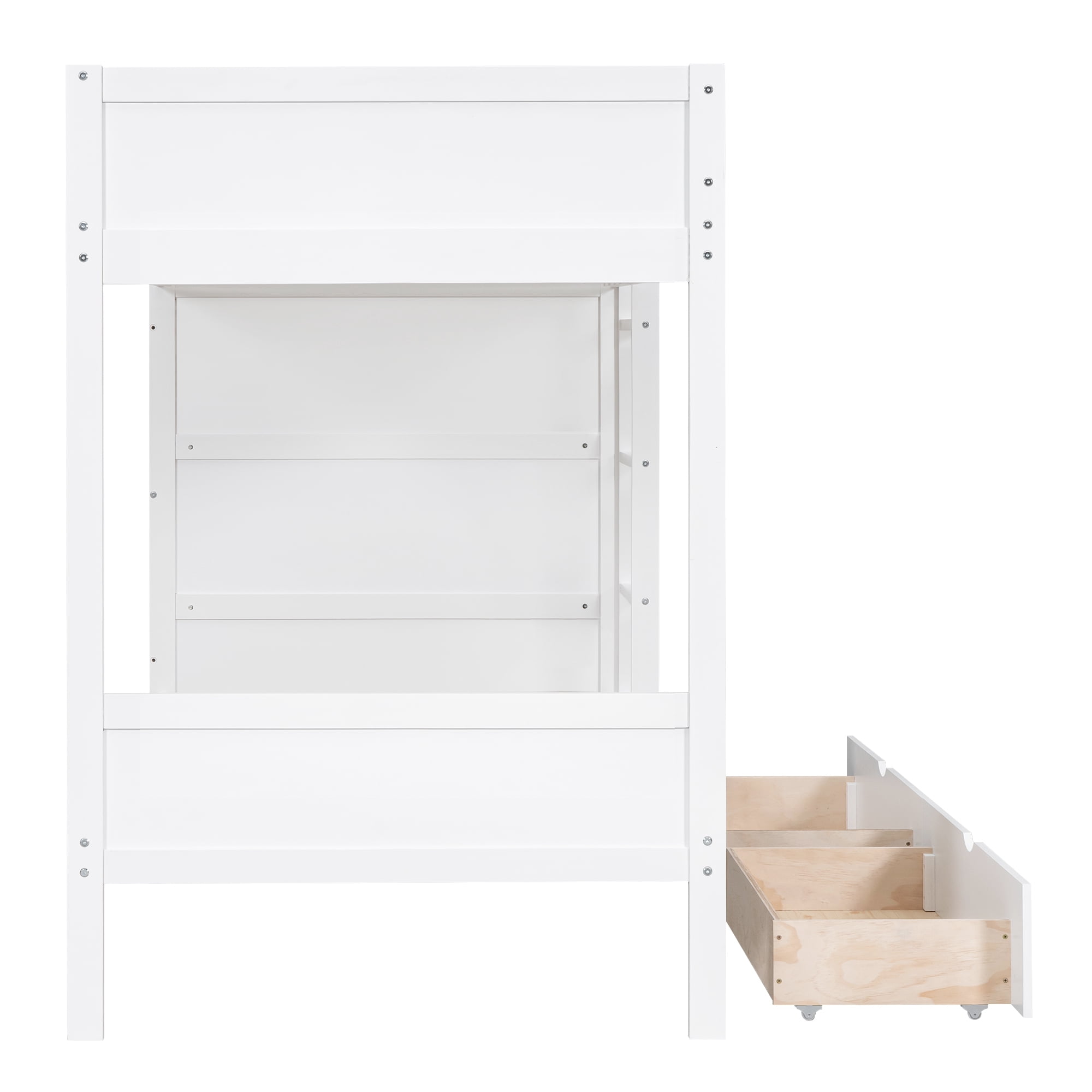 Euroco Pine Wood Twin over Twin Bunk Bed, Storage Bed with Cabinets and Shelves for Kids Teens, Sapce-Saving Design, White
