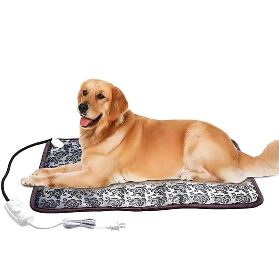 Pet Heating Pad Large Heated Dog Bed Outdoor Indoor House,Electric Heating Mat for Dog House for Small Medium Pet Cat Puppy Puppies Easy Clean Long Chew Proof Cord Gray (Floral)