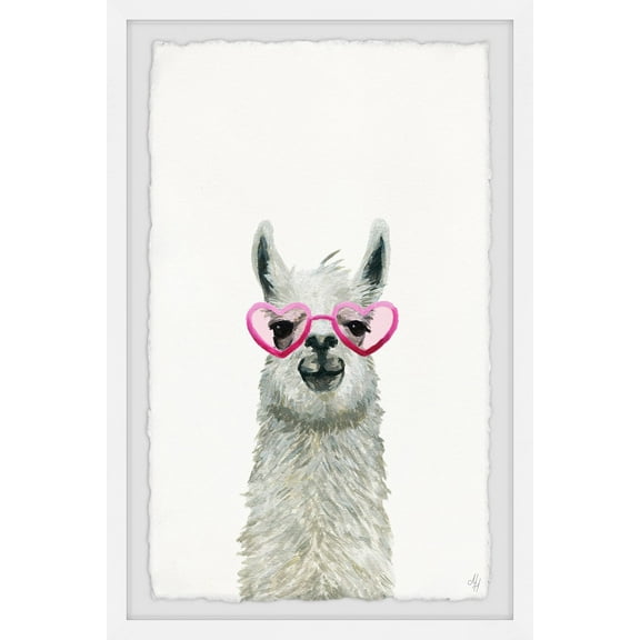 Marmont Hill Pink Trendy Llama Framed Wall Art, 24.00" x 1.50"