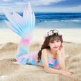 thumbnail image 3 of Tail Swimsuit for Girls 10-12 Year Bikini Tops Shorts Tail 3PC Set Rainbow Colorful Summer Swimwear Bathing Suit Light Blue 10-11 Years, 3 of 3