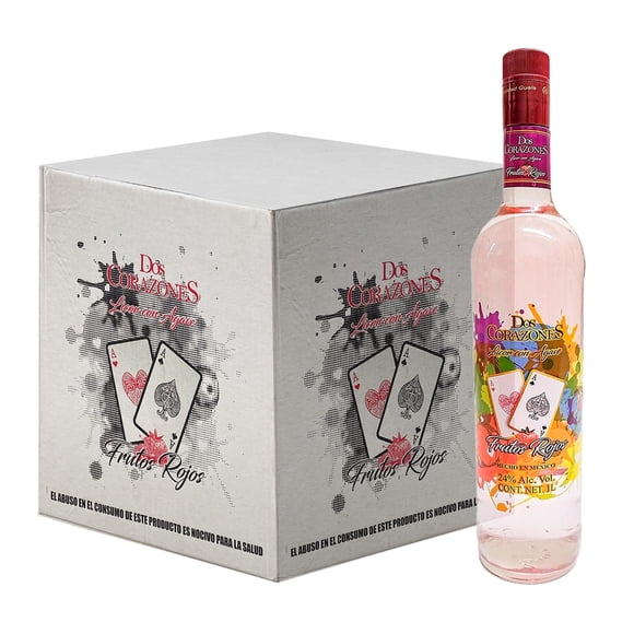 Caja Licor Con Agave Dos Corazones Frutos Rojos 1l