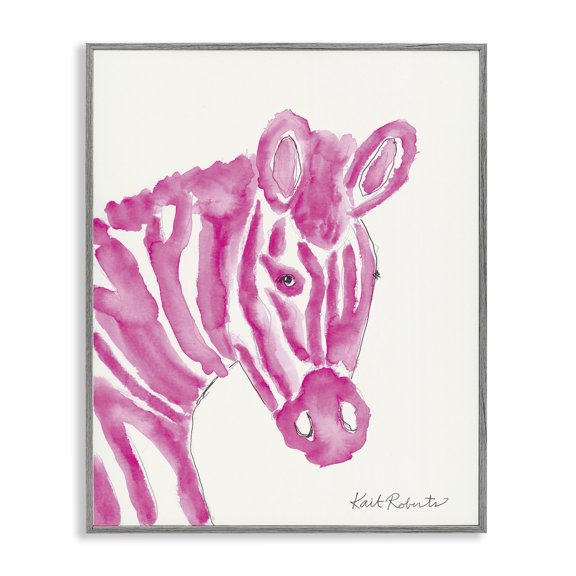 Stupell Industries Eclectic Abstract Zebra Pink Portrait Gray Framed Giclee Art, 16 x 20, by Kait Roberts