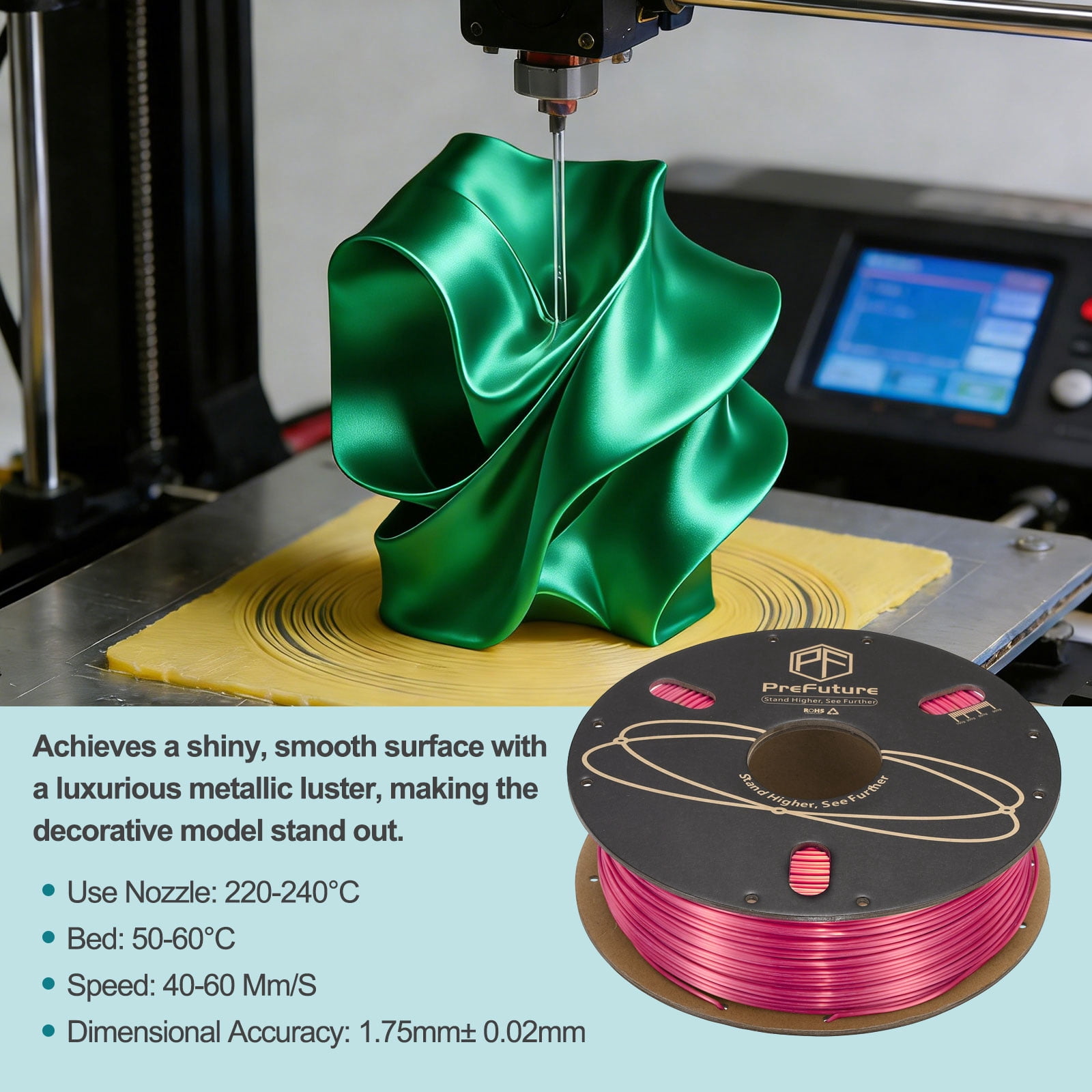 Uxcell Silk PLA Filament 1.75mm 1KG/2.2LB High Shine 3D Printer Filament, Enhanced Toughness, Dimensional Accuracy +/- 0.02mm for 3D Printer, Rose Red