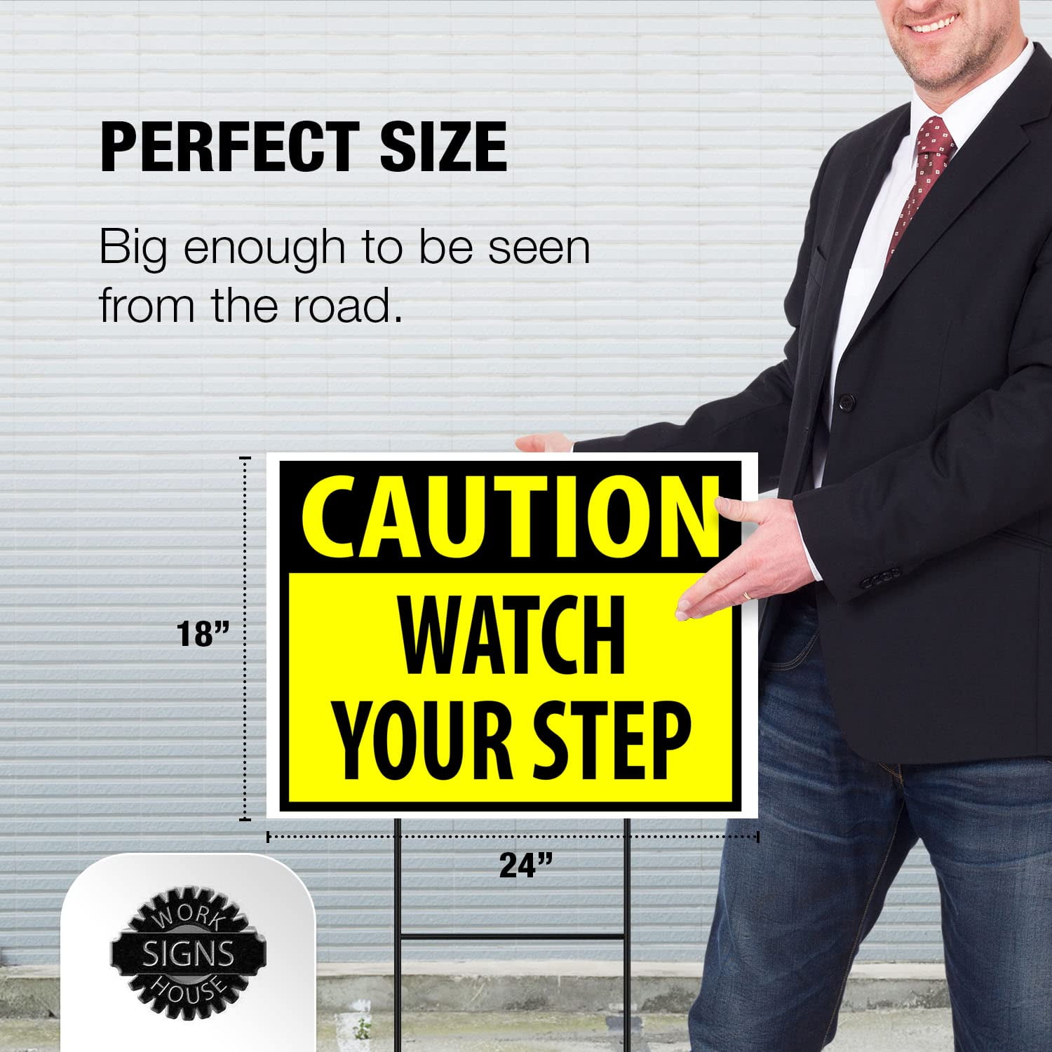 Double Sided Sign CAUTION WATCH YOUR STEP YELLOW Yard Sign ROAD SIGN with Stand