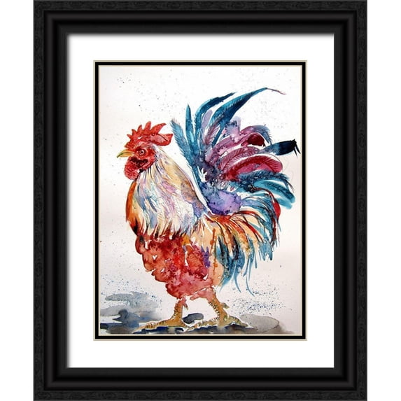 Kovacs, Anna Brigite 15x18 Black Ornate Wood Framed with Double Matting Museum Art Print Titled - Rooster Walking