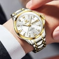 thumbnail image 5 of OLEVS Watches for Men Business Dress Diamond Analog Quartz Date Luxury Classic Casual Stainless Steel Waterproof Luminous Mens Wrist Watches Gifts Reloj para Hombre Blue/Gold/Black Dial, 5 of 11