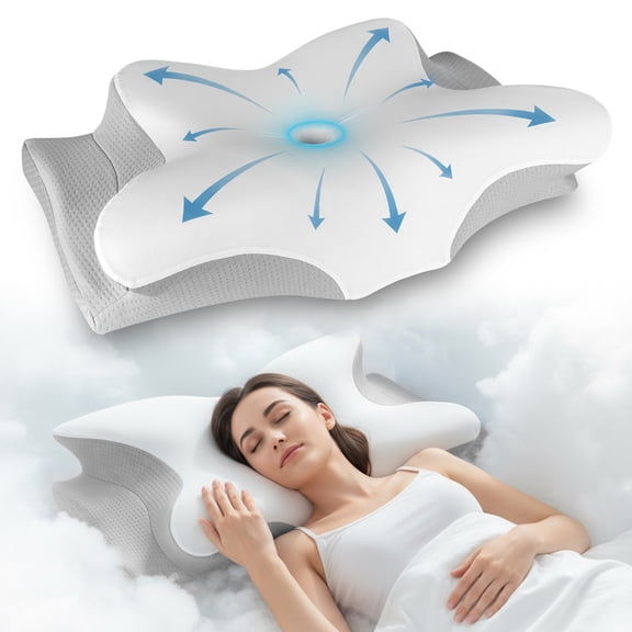YESINDEED Pain Relief Cooling Pillow - Cervical Neck Support for Sleeping (Gray & White)