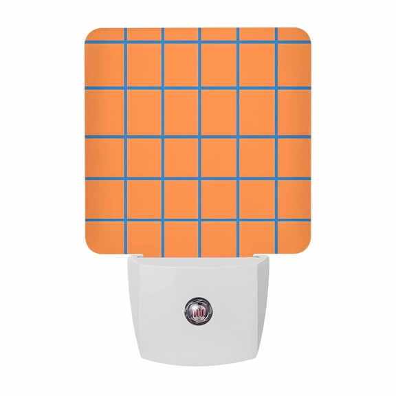 Night Lights Plug into Wall, Orange Buffalo Check LED Night Light with Dusk to Dawn Sensor, Modern Blue Stripe Geometric Decorative Nightlight for Hallway Bathroom Kitchen