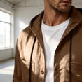 thumbnail image 5 of Havenx Mens Cotton Linen Hoodies Button Down Long Sleeves Hooded Shirts with Pockets Hoodies Trendy Summer Beach Vacation Casual Tops,Brown L, 5 of 7