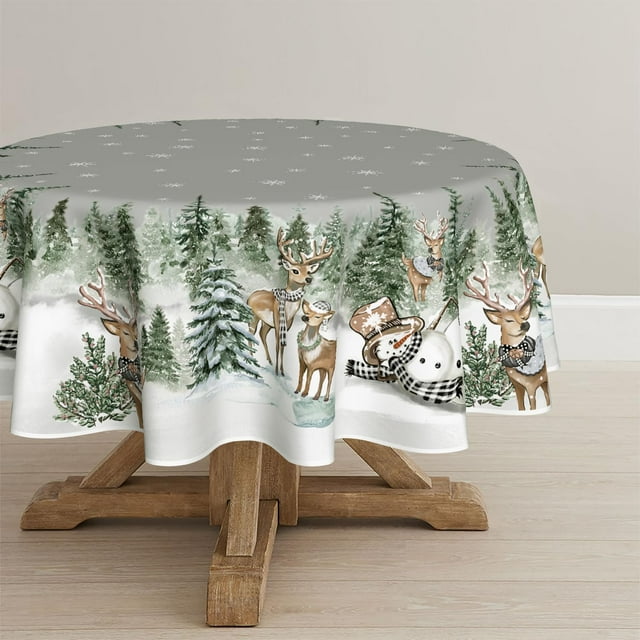 Christmas Tablecloth × Rectangular Deers Snowman Trees Washable Table Cover for Party Picnic Dinner Decor