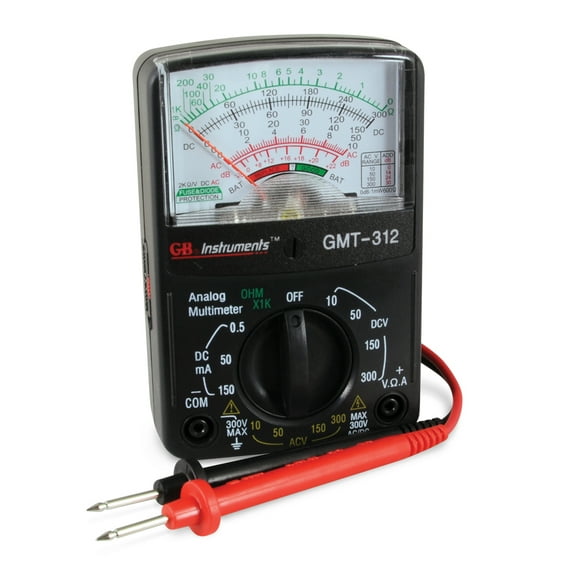 Gardner Bender GMT-312 Analog Multimeter, 5 Function, 12 Range, Tests DC Voltage, DC Current, Resistance, Continuity and Batteries