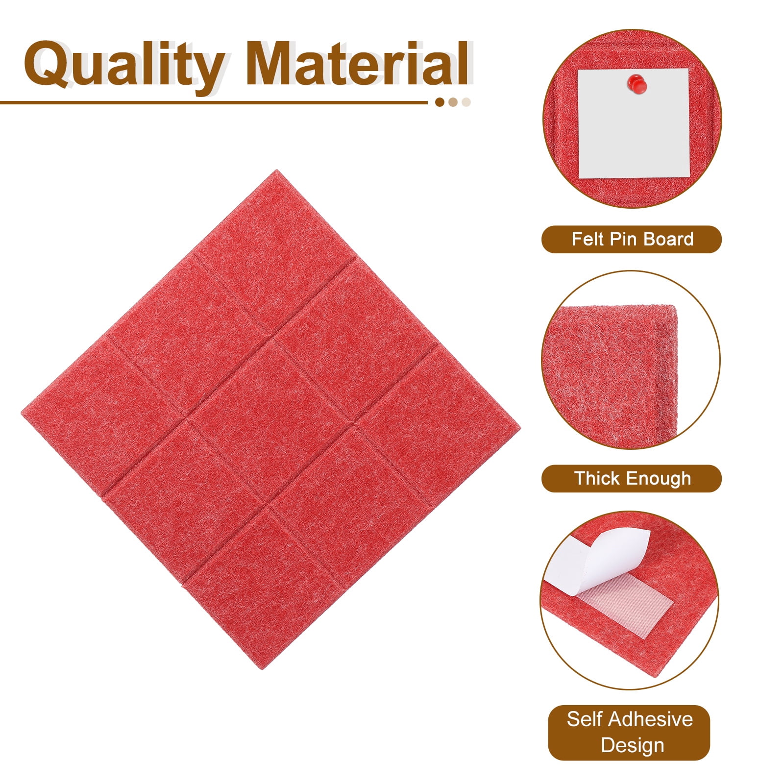 Uxcell 12" x 12" Felt Wall Tile, 6 Pack Felt Wall Tiles Bulletin Board with 20 Safe Removable Adhesive Tabs Cork Boards for Walls Home Office Photos, Red