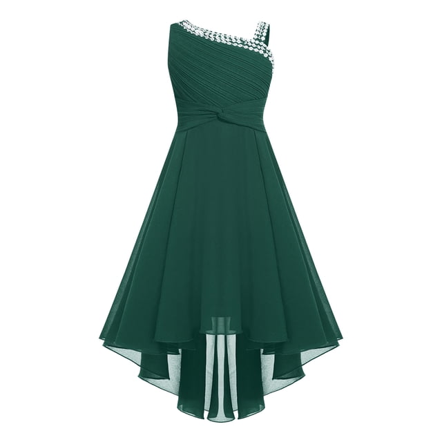 Yartina Robe de Demoiselle d'Honneur pour Fille Junior en Mousseline à Paillettes, Ourlet Haut-Bas, Robe de Mariage Formelle pour Fête et Soirée, Vert Armée 16