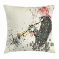 thumbnail image 1 of New Orleans Throw Pillow Cushion Cover, Trumpeter Man with Hand Drawn Flowers and Color Splashes, Decorative Square Accent Pillow Case, 16 X 16 Inches, Dark Green Vermilion and Cream, by Ambesonne, 1 of 2