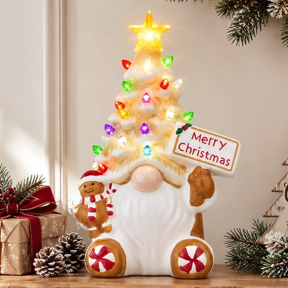 YIBAGA Christmas Decorations Gingerbread Gnomes 8 Inch Lighted Up Ceramic Gingerbread Christmas Decor Winter Home Decor Gifts