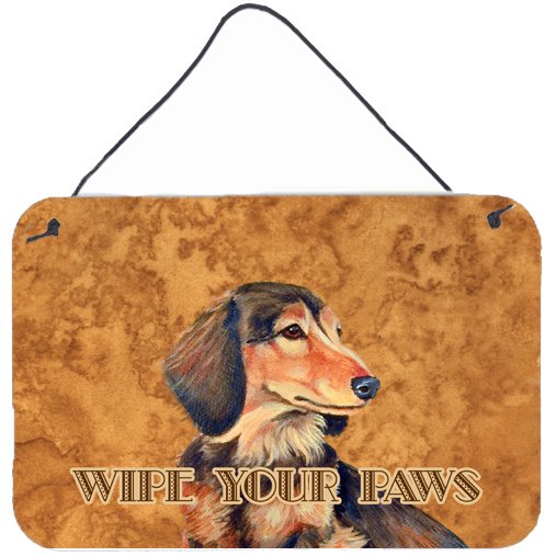 Carolines Treasures LH9460DS812 Longhair Chocolate Dachshund Wipe your Paws Wall or Door Hanging Prints 8x12 multicolor