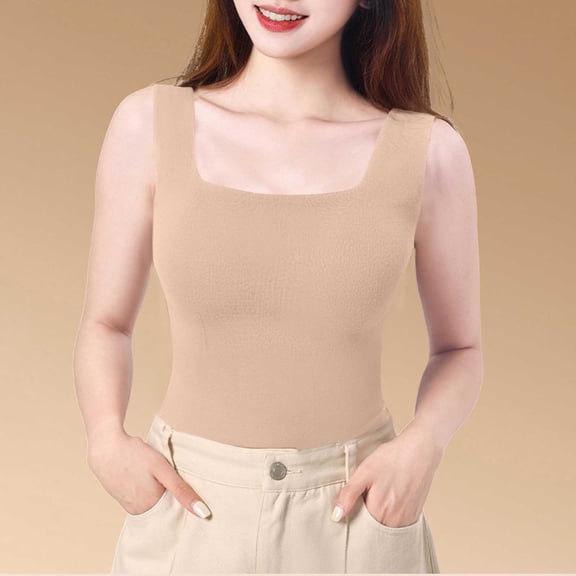 Vibrex Crop Tank Top for Women,Women's Solid Color Warm Sleeveless Round Neck Pullover Casual Fashionable Tank Top,Sleeveless Shirts,Khaki_2XL