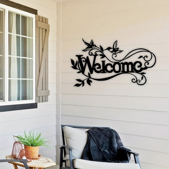 GIPQJK Welcome Wall Hanging Decor, 30 Inch Metal Iron Cutout Silhouette Art, Rustic Home Entryway Door Decoration, Vintage Indoor Outdoor Sign Black
