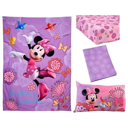 Disney Minnie Mouse 4 Piece Toddler Bedding Set Fluttery Friends