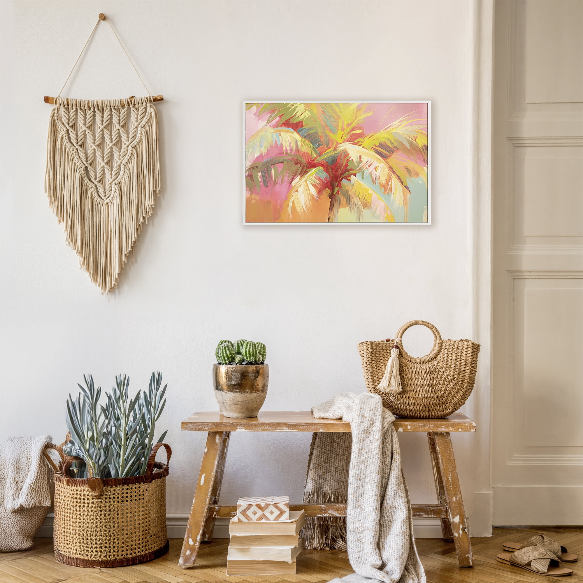 Stupell Industries Warm Palm Leaf Impressions White Framed Giclee Art, design by Jacky Ngan