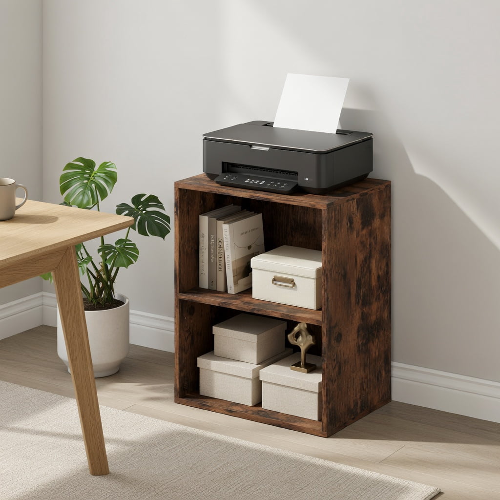 Resenkos 2-Cube Adjustable Bookcase, 5-Position Shelf, Floor Standing, Brown