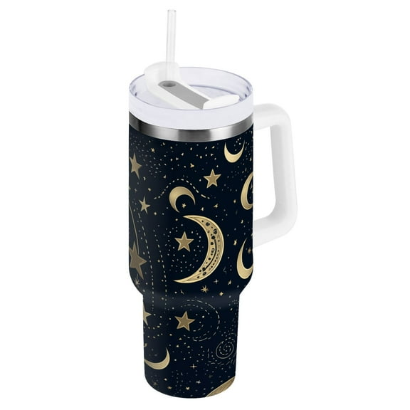 JSTEL Crescent Moon Stars Starry Sky 40 oz Tumbler Stainless Steel Water Bottle Vacuum Insulated Cup with Straw Lid & Handle For Travel Car Cup Holder