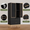 thumbnail image 4 of Fluted Storage Cabinet with Glass Door and 2 Drawers, Modern Display Storage Cabinet, Kitchen Pantry with Adjustable Shelves for Collectibles, Living Room, Office, 4 of 8