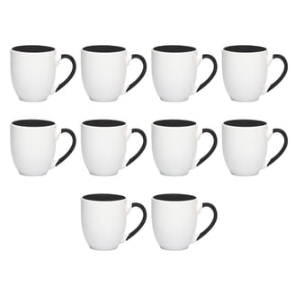 10 Large Mocha Glossy Ceramic Coffee Mugs Set, 16 oz. - Stoneware, Smooth,  Durable, C-handle - White - Walmart.com