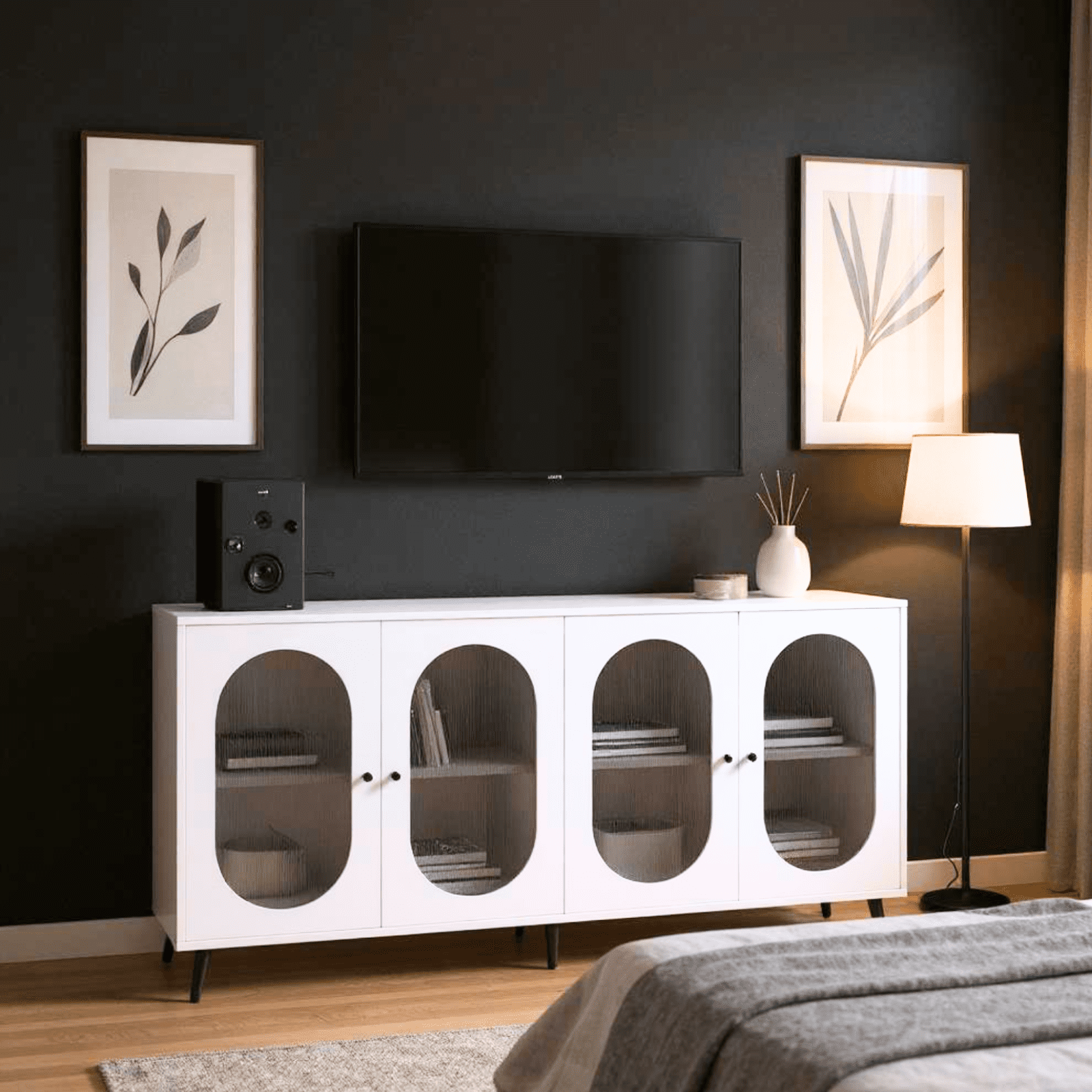Homy Casa Modern Storage Cabinet, Accent Credenza for Living Room, Kitchen, Dining Room, White