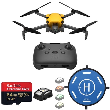 Skyrover X1 4K Drone with Remote Controller, Yellow, Bundle with 64GB UHS-I U3 microSDXC Memory Card, 15.7" Landing Pad and Strobe Anti-Collision Light