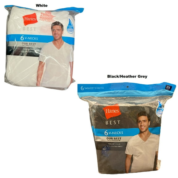 Hanes Best Men's Short Sleeve V-Neck Cotton Tagless T-Shirts, 6 Pack (White, XL)
