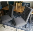 thumbnail image 3 of Set of 4 High Back Dining Chairs Side Chair Habit Tufted Parsons Solid Wood Legs Living Room Gray, 3 of 7